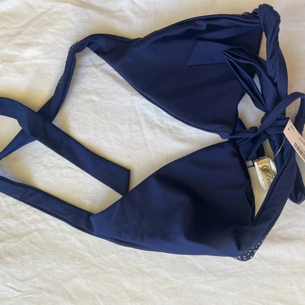 Bellissima Swarovski Crystal Bikini Top Embellished Halter Sparkle Size M NEW